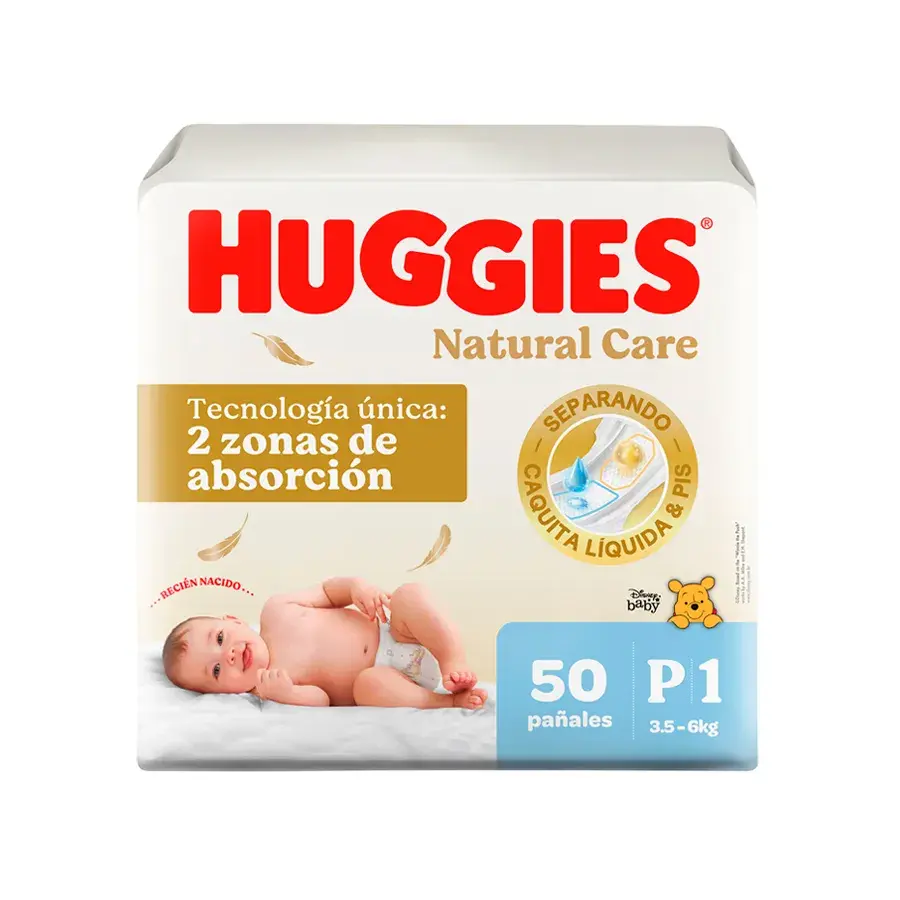 pañal huggies unisex talla p natural care bolsa 50 un