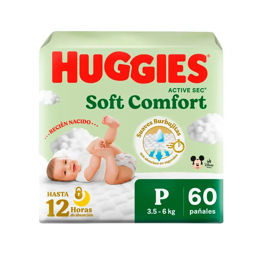 pañal huggies active sec primeros días talla p bolsa 60 un