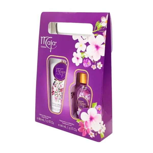 estuche maja plum blossom body splash 60ml + crema manos 80ml