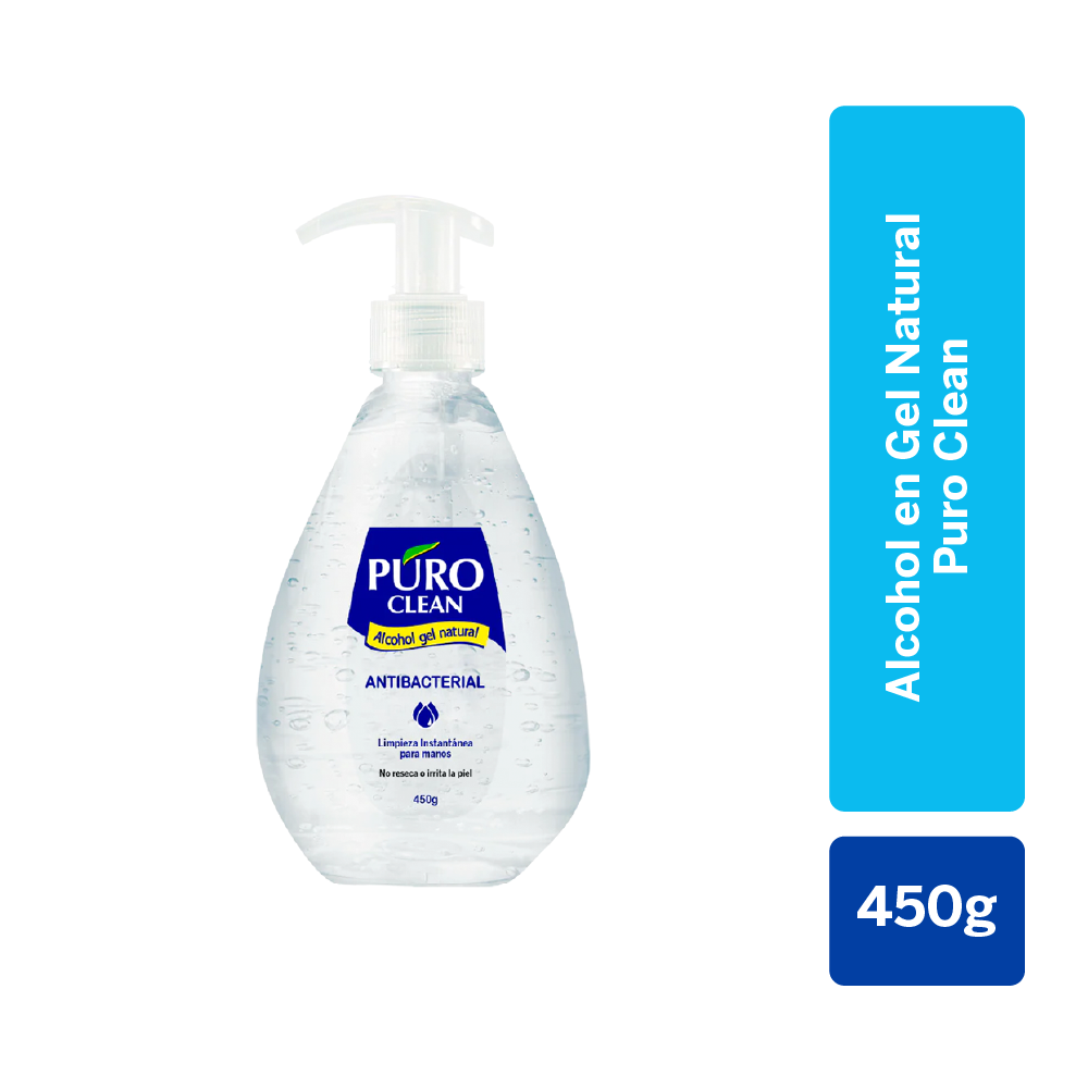 alcohol en gel puro clean natural frasco 450 ml