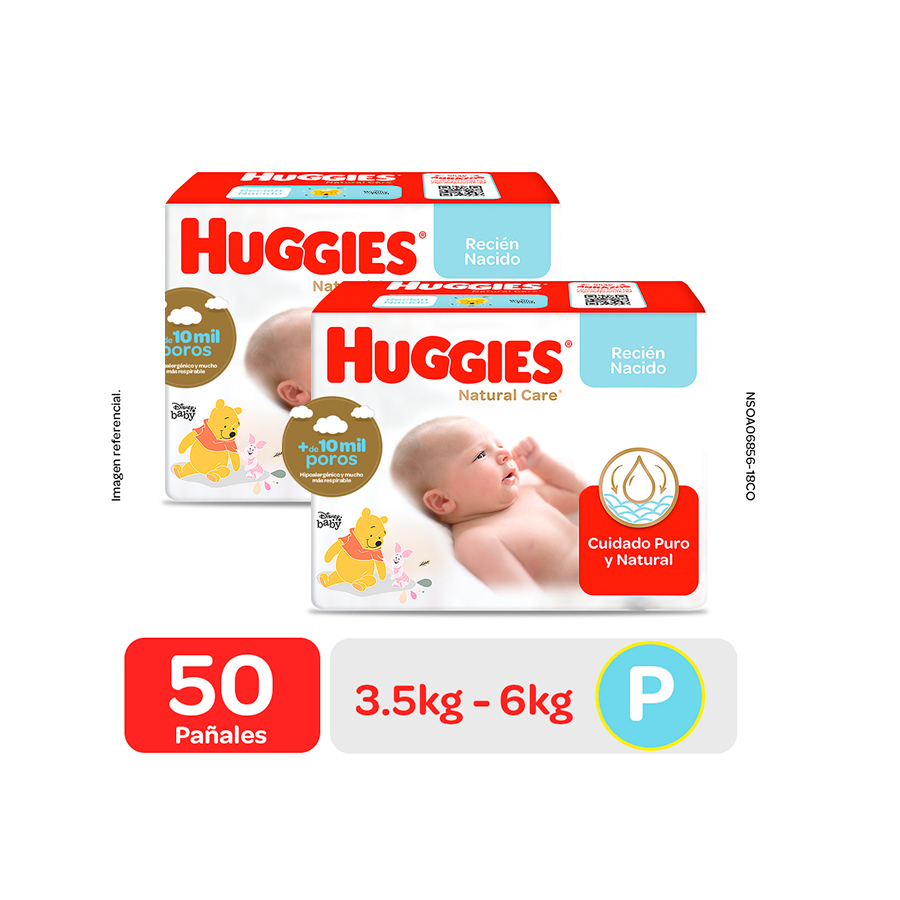 Pañal Huggies Unisex Natural Care Talla P Bolsa 50 Un - Duopack - Imagen 1
