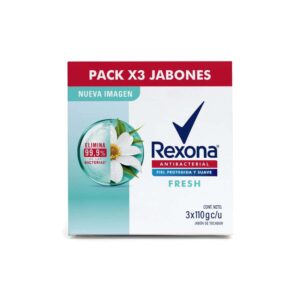 jabón en barra rexona antibacterial fresh 110g paquete 3un