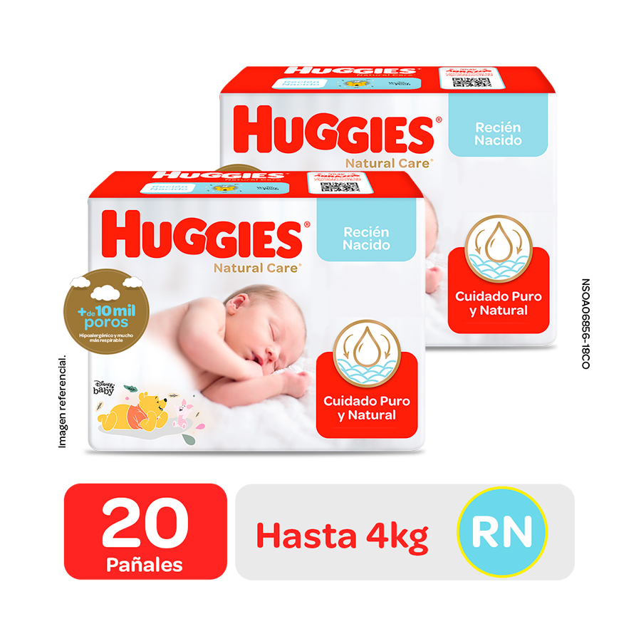 Pañal Huggies Recién Nacido Natural Care. Bolsa 20 Un - Duopack - Imagen 1