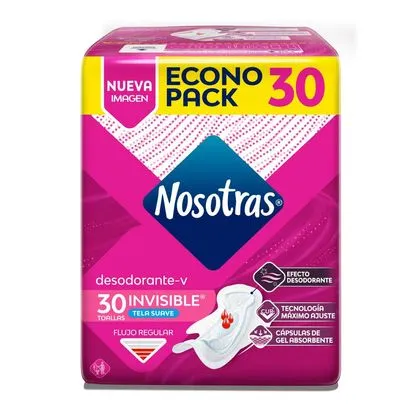 toalla higiénica nosotras efecto desodorante invisible bolsa 30 un