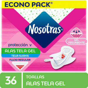 nosotras toallas higiénicas alas tela gel bolsa 36 un