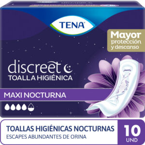 toalla higiénica tena discreet maxi night – paquete 10 un