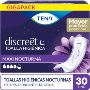 toalla higiénica tena discreet maxi nocturna – paquete 30 un