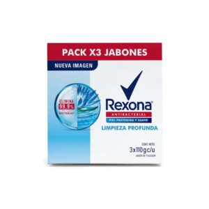 jabón en barra rexona antibacterial limpieza profunda 110g paquete 3un