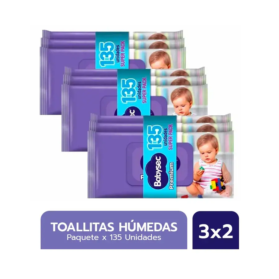 Babysec Toallitas Húmedas Premium Paquete 135 Un (Tripack) - 3x2 - Imagen 1