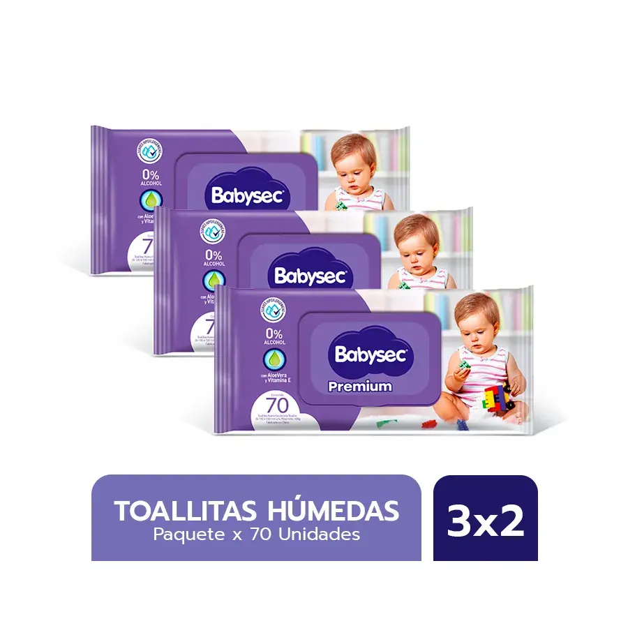 Toallitas Húmedas Babysec Premium. Bolsa 70 UN - 3x2 - Imagen 1