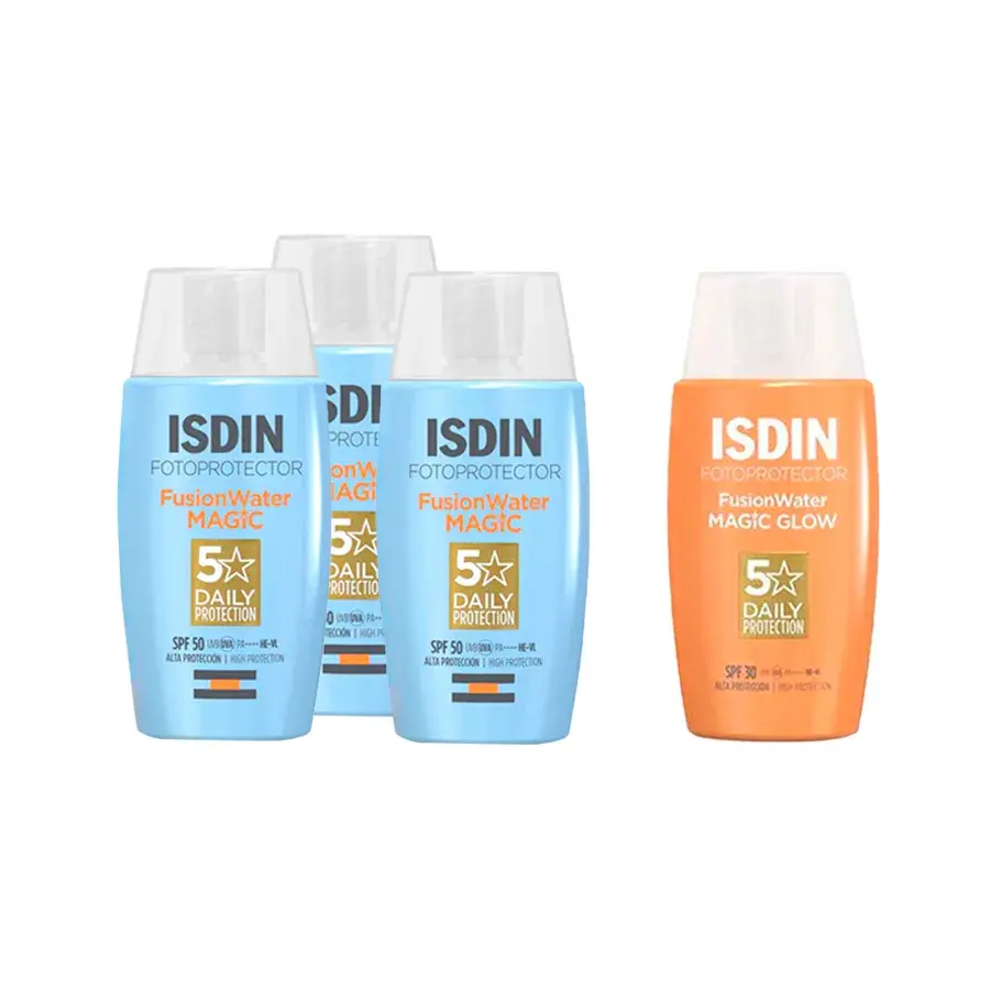 fotoprotector isdin fusion water magic spf50. frasco 50 ml tripack