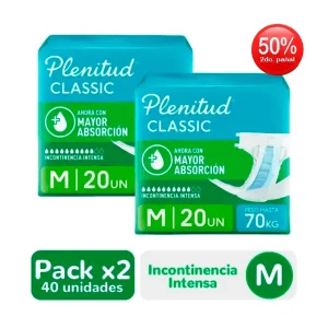 pack 02 pañales plenitud clasicc talla m bolsa 20 un