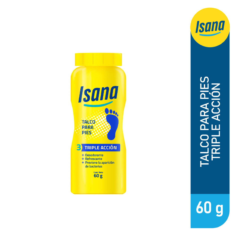 talco para pies triple acción isana frasco 60 g