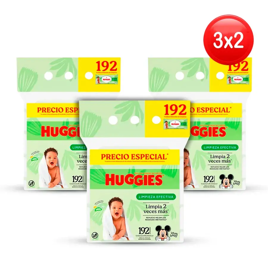 Toallitas Húmedas Huggies Limpieza Efectiva Bolsa 192 UN. 3x2 - Imagen 1