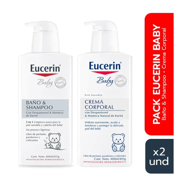 pack eucerin baby baño & shampoo x 400ml + crema corporal x 400ml