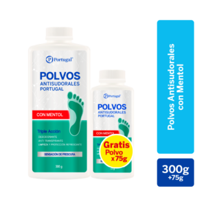 pack polvos antisudorales portugal con mentol frasco 300g + 75g