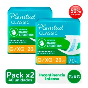 pañales de adulto plenitud clasicc talla g/xg. bolsa 20 un 2do con 50% dscto.