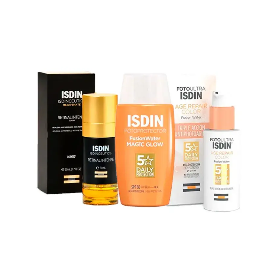 pack isdin isdinceutics retinal intense sérum de noche x 50ml + fotoultra age repair color fusion water spf 50 x 50 ml