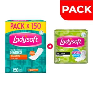 pack ladysoft toallas higiénicas normal + protectores diarios clasico x 150 un