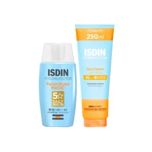 pack fotoprotector isdin: fusion water magic spf50 + gel cream spf50