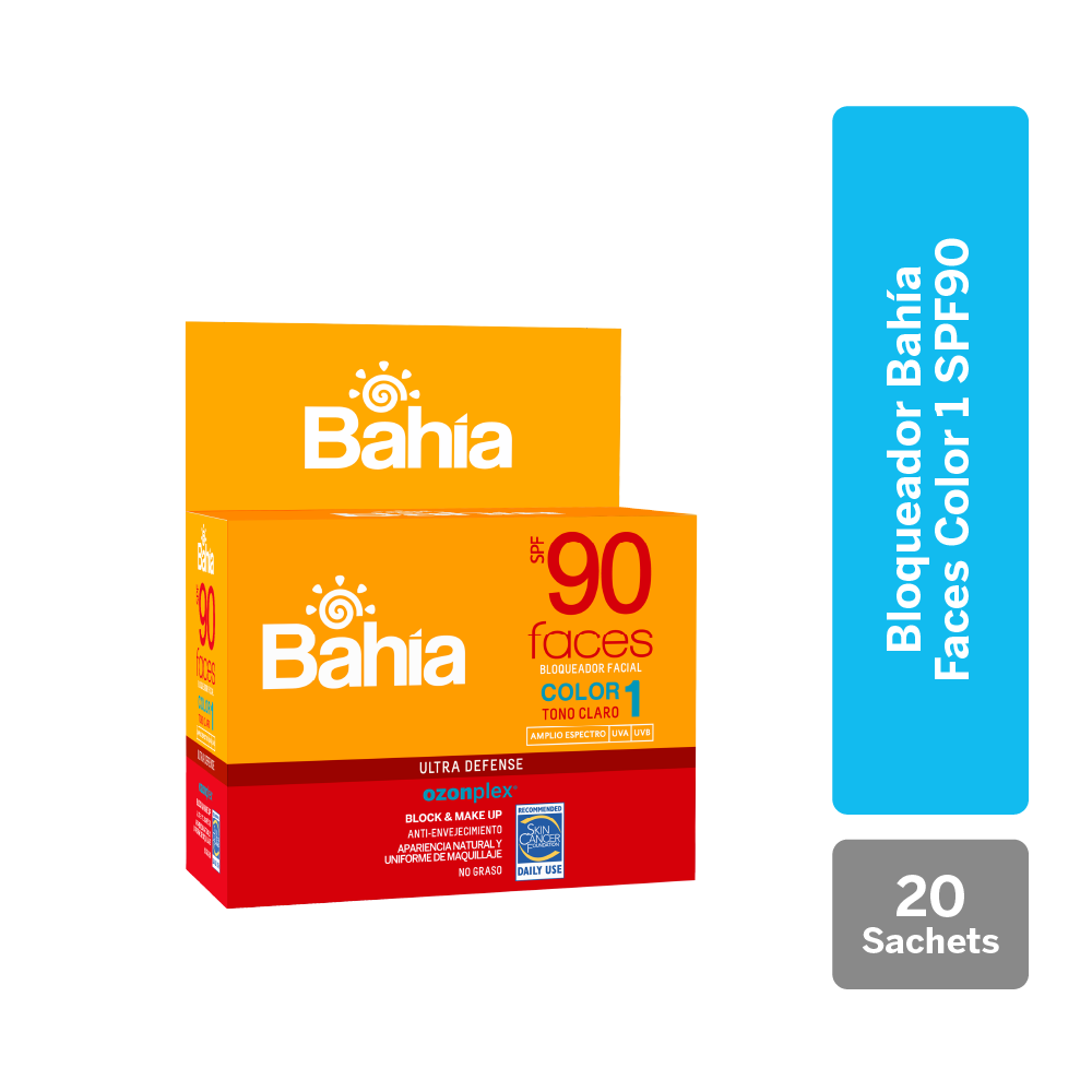 Bahía Bloqueador Faces Color 1 SPF90 – Caja 20 UN